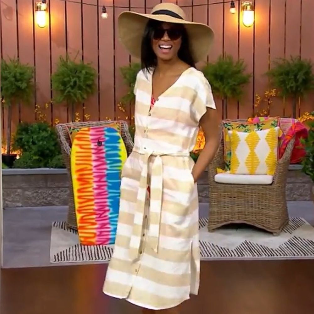 Denim & Co. Beach Striped Long Shirt Dress Cover-Up